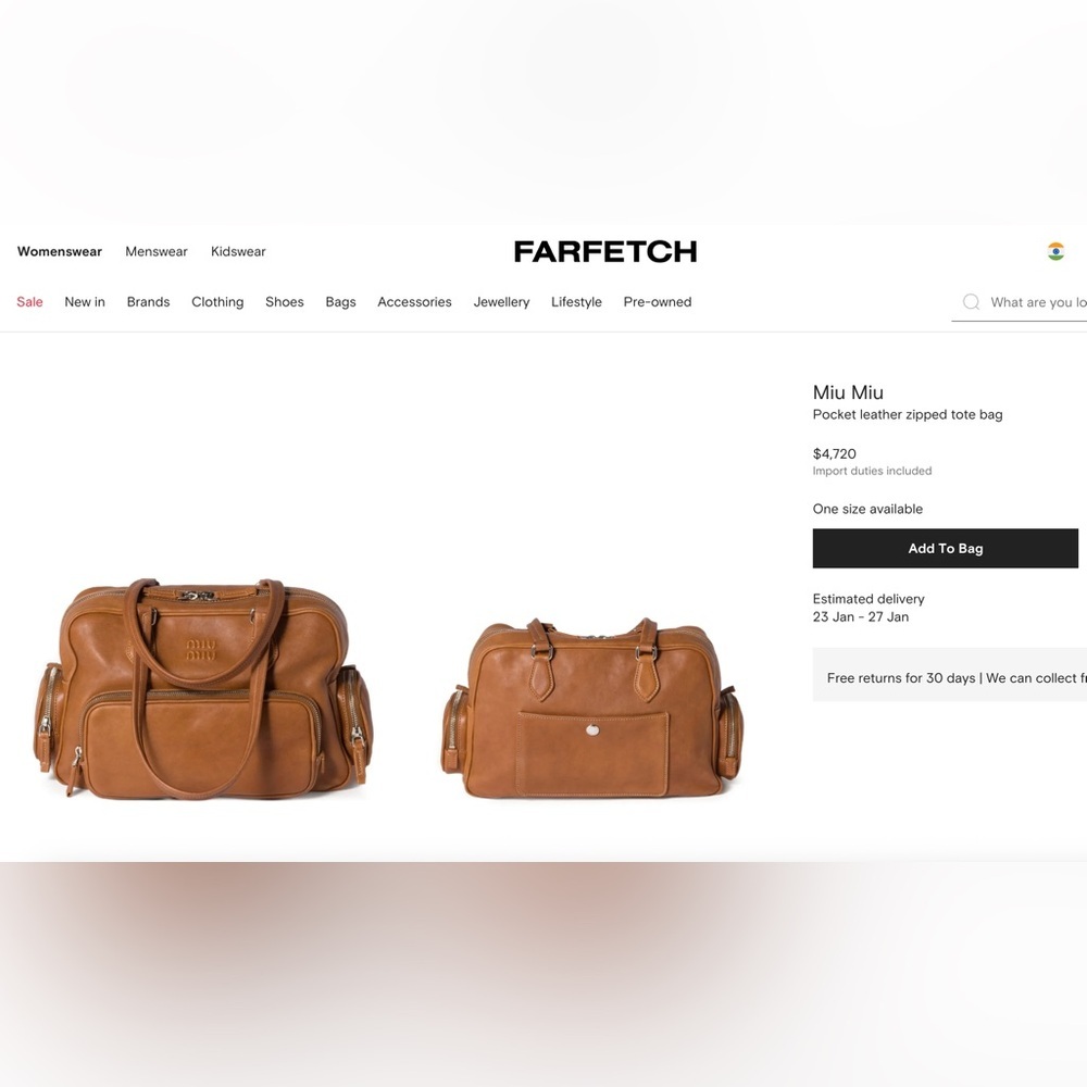 Miu Miu Top Handle Shoulder Bag Handbag Tote with Pockets in Brown Nappa Leather - Picture 11 of 14